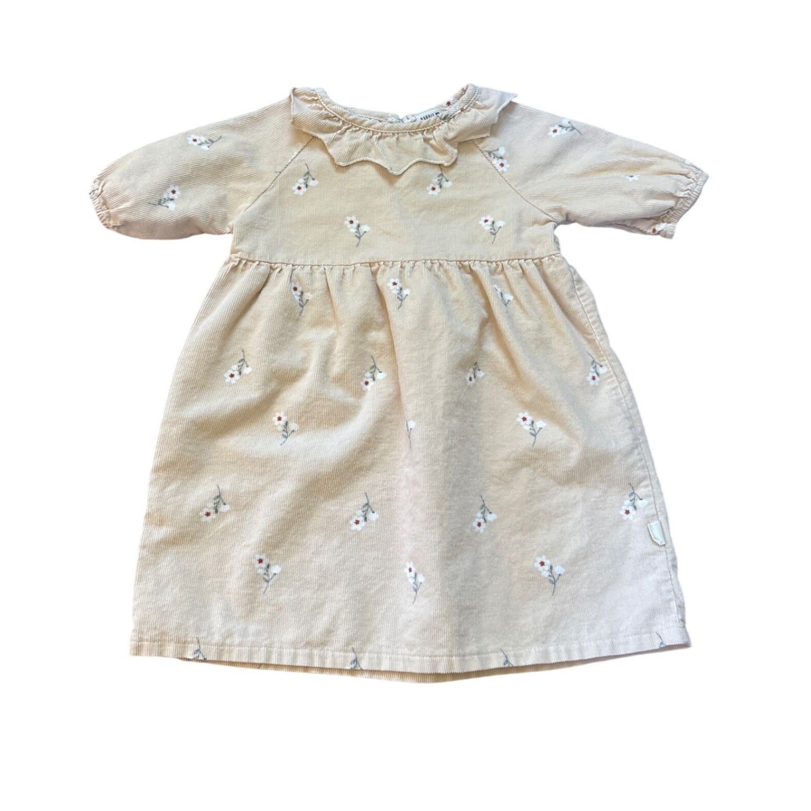 Rabbit Bear Corduroy Dress Kids Beige Good Floral Ruffle Organic Size 18m